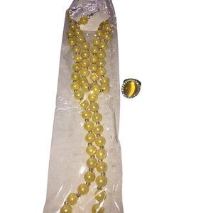 Fashion Jewelry Yellow Bead Necklace Set‎ With Matching Ring & Earrings